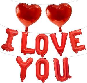 lot 66884 image: 8 x 16 inches, 2 x 18 inches 16 Inches Red I LOVE YOU Balloons Banner - Mylar Letter Balloons with 2 Red Heart Shaped Foil Balloons for Romantic Decorations, Anniversaries, Engagements, Proposals, a