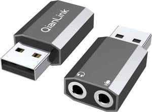 lot 66892 image: QianLink USB to 3.5mm Audio Adapter (2-Pack),External Stereo Sound Card with Dual TRS 3-Pole 3.5mm Headphone and Microphone Jack for PS4PS5PCLaptop, Built-in Chip Mic-Supported Headphone Adapter