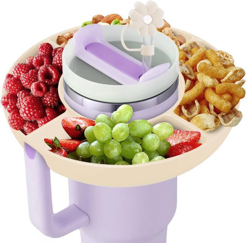 lot 66499 image: 40 oz Snack Bowl for Stanley Cup 40 oz with Handle-Perfectly Compatible with Stanley Quencher H2.0 Tumbler 40 oz with Handle, Reusable Silicone Snack Tray, Stanley cup accessories (Cream Snack Bowl)