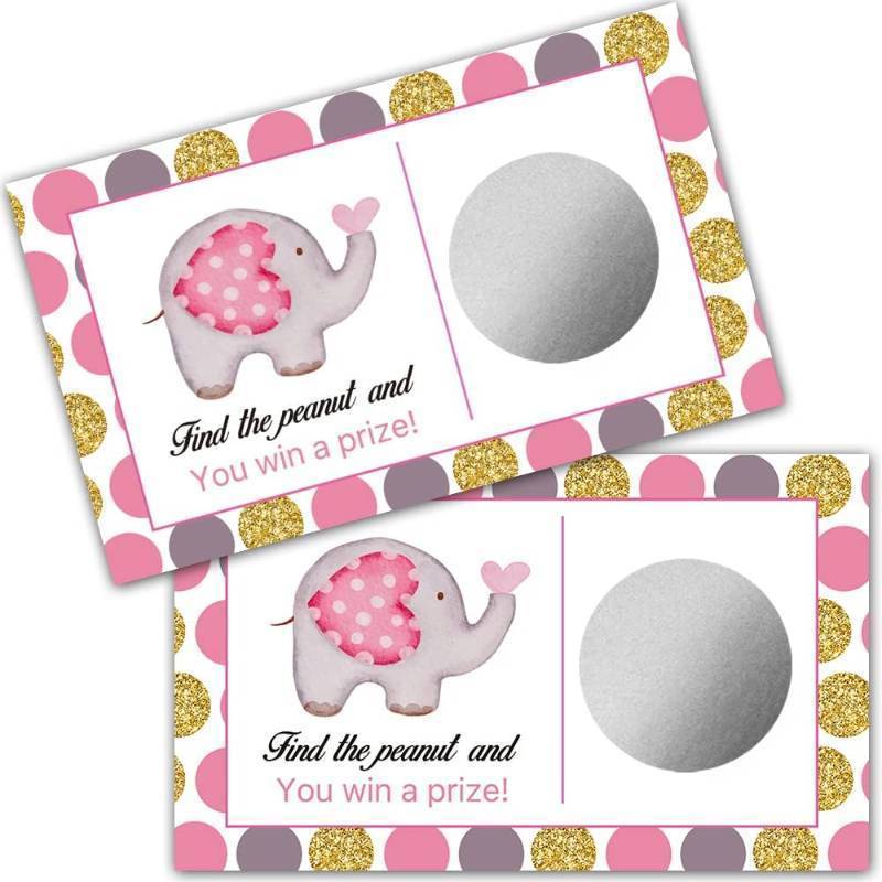 lot 66551 image: 3.5x2 in Haizct 50 Pack Elephant Girls Baby Shower Game Scratch Off Cards for Baby Shower, Baby Shower Activity and Idea (GK078)