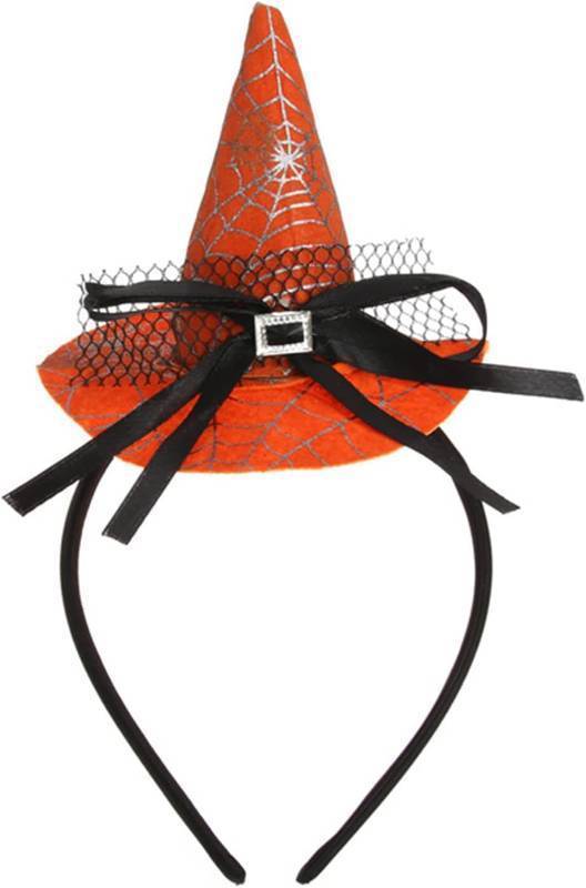 lot 69115 image: 12 x 24cm4.7 x 9.4 inch Dzrige Halloween Witch Hat Headband Witch Spider Web Headwear Witch Hat Headpiece Accessories for Halloween Party Cosplay (Orange)