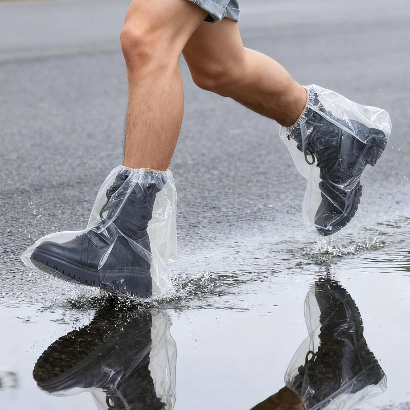 lot 69354 image: 10 Pairs PE Waterproof Shoe Covers for Rain,Rain Shoe Covers,Disposable Rain Boots Covers,Indoor Outdoor Overshoes for Men and Women (Transparent)