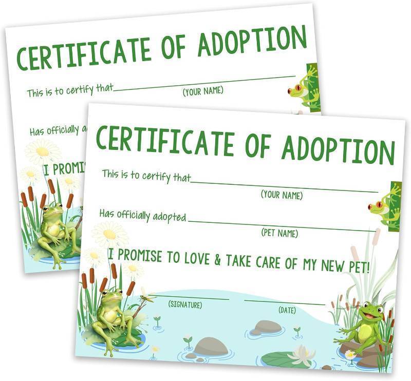 lot 69370 image: Pet Adoption Certificate, Adopt A Pet Party Favor, Pond Frogs Certificates of Adoption, Pet Birthday Party Decorations and Supplies for Kids Boy, Animals Adoption Gifts, 10 Pcs Adoption Cards -03