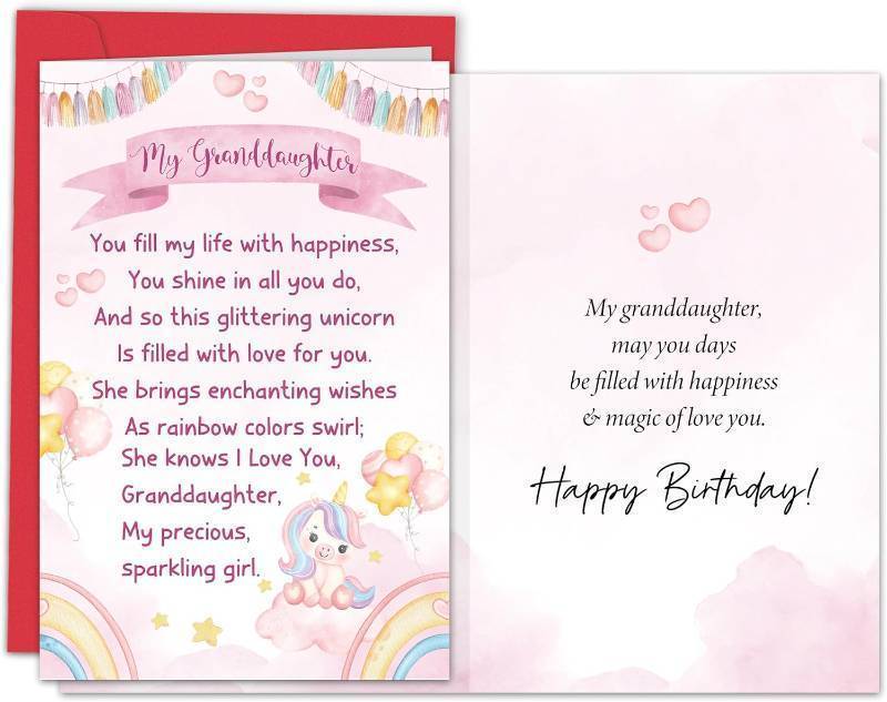 lot 69372 image: 8.07 x 5.3 inches Granddaughter Birthday Card for Kid, Unicorn Birthday Card for Granddaughter form Grandparents, Happy Granddaughters Bday Gift & Decoration for Kid Toddler