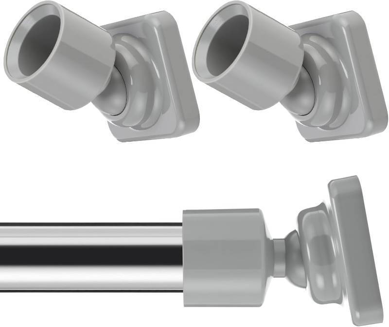 lot 66673 image: L Shape Shower Curtain Rod Holder - 25mm Angled Mount with Swivel Joints & Hardware Kit, Drilling Required (2, IVORY)