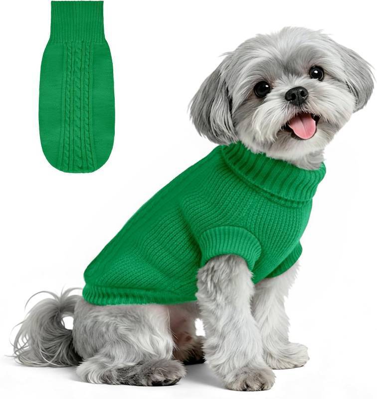 lot 66693 image: XX-Large Dog Christmas Sweater for Small Medium Large Dog Girl & Male, Knitting Collar Soft Warm Doggy Festive Holiday Winter Sweater (Green, XXL)