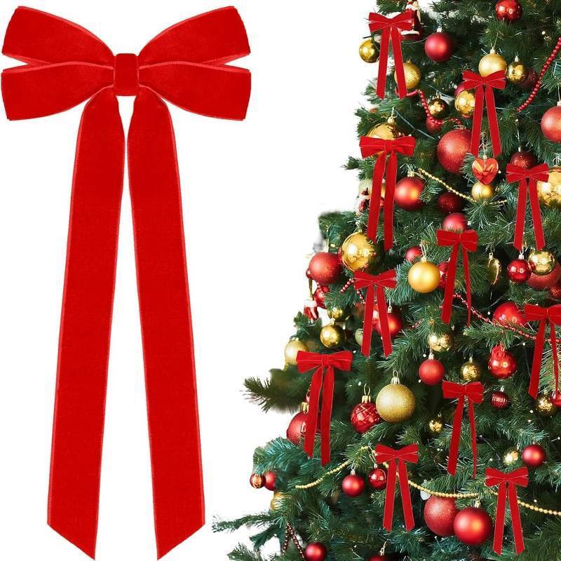lot 66695 image: Valentines Tree Decorations 12Pcs Red Velvet Ribbon Bows,5in  8.7in Xmas Ornaments for Tree Home Party Front Door Wreath Holiday Decor