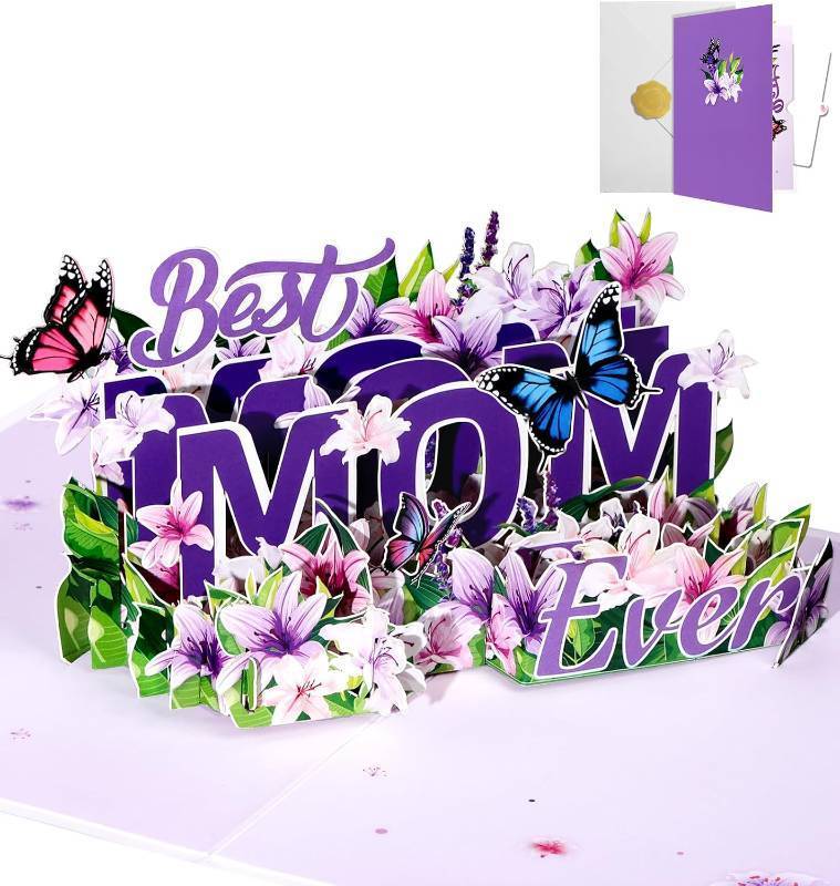 lot 66701 image: Mothers Day Pop Up Card - Mothers Day Card with Envelope and Blank Note, Featuring 3D Design Greeting Cards for Mom, Wife, Stepmother, Bonus Mom, Women, Butterfly Garden