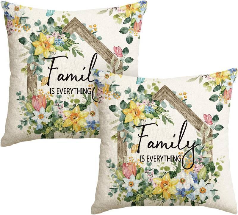 lot 69703 image: AVOIN colorlife Home Sweet Home Birds Floral Throw Pillow Covers, 18 x 18 Inch Spring Summer Flowers Cushion Case Decoration for Sofa Couch Living Room Bedroom Decor Set of 2