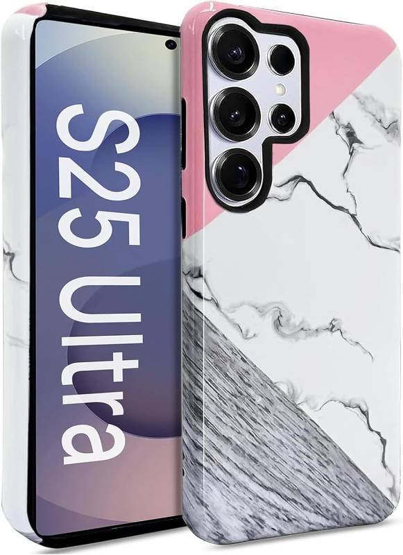lot 69728 image: For Samsung Galaxy S25 Ultra J.west Compatible with Samsung Galaxy S25 Ultra Case 6.9 Dual-Layer Protection,Marble Design Pink Geometric Anti-Scratch Hybrid Cover for Girls Women Protective Phone Cas