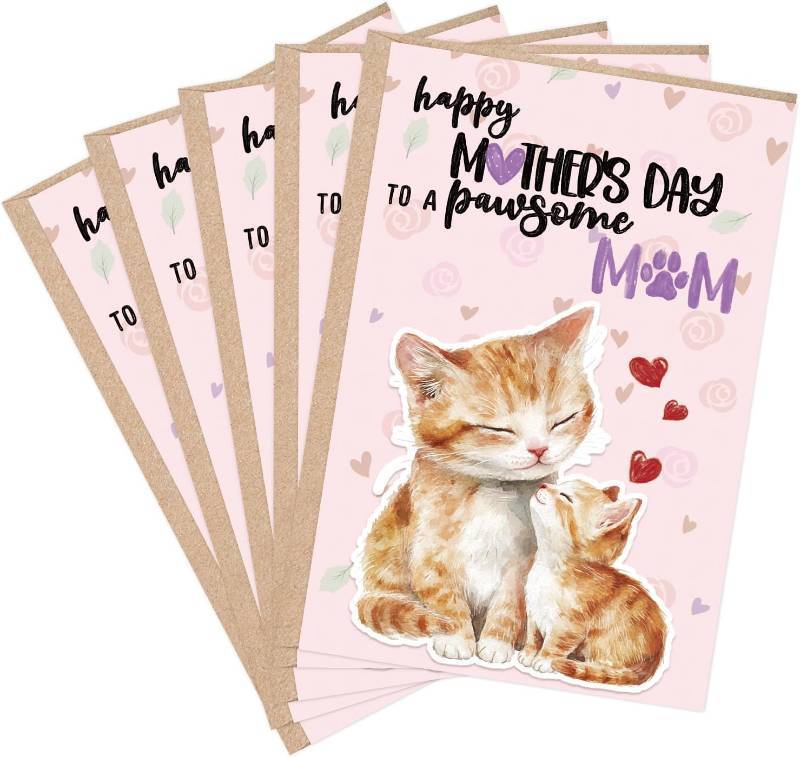 lot 69732 image: 46 24Pcs Mothers Day Card Funny Cat Happy Mothers Day A Pawsome Mom Greeting Card Gift Watercolor Blank Note Cards with Envelopes Stickers for Mom from Daughter, Son, 4 x 6 Inch