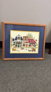 lot 901 image: Framed cross-stitch antique shop
