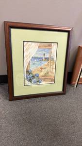 lot 905 image: Framed cross-stitch Coastal