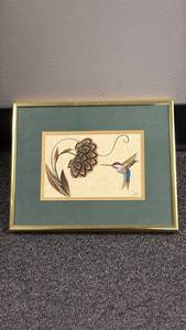 lot 910 image: Pheasant Under Glass framed signed feather art hummingbird