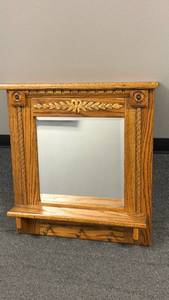 lot 915 image: Oak framed beveled mirror coat rack 24 x 22 x 5 in