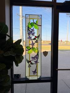 lot 926 image: Stained glass hummingbird panel