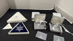 lot 1004 image: Swarovski and Waterford Ornaments Collection 3-Piece Lot with Original Boxes