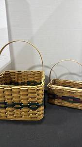 lot 1028 image: Woven Baskets with Handles 2-Piece Set larger one is 17x12x13