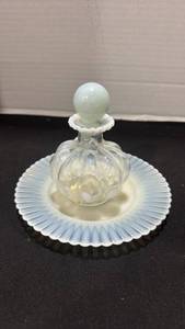 lot 1038 image: Vintage opalescent perfume bottle and plate