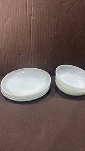 lot 1075 image: Vintage fire king pastel blue milk glass plates and bowls 7 pieces