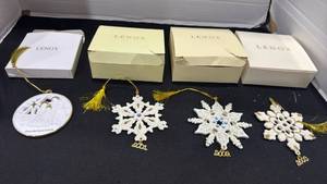 lot 1119 image: Lenox Annual Gemmed Snowflake Ornament 2001-2003 and Lenox Millennium Nativity Ornament with COAS