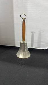 lot 1152 image: Large wooden handled farmhouse bell 13.5 inches long