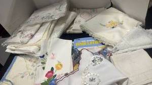 lot 1167 image: Lot of Embroidered  Linens with Floral Designs and more