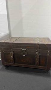 lot 1234 image: Steamer Trunk with Leather Straps and Metal Hardware 11x18x10