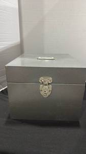 lot 1236 image: Metal Storage Box with Handle and Latch Gray no key 10x12.5x13