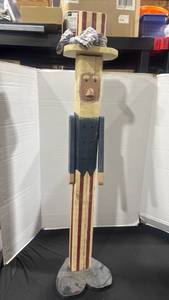 lot 1247 image: Handmade wooden folk art Uncle Sam statue 43 inches tall