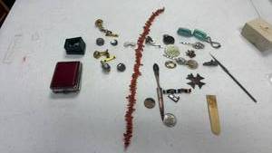 lot 1612 image: Collectibles Lot Jewelry Coins Medals Buttons Findings Estate Mixed