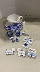 lot 2008 image: Collection of blue and white miniatures, magnets, cup and saucer