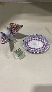 lot 2013 image: Millefiori butterfly and Murano dish with signed SuHai silver butterfly
