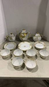 lot 2017 image: Nippon white with gold hand painted porcelain tea service, 16 pieces