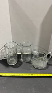lot 2041 image: Vintage glass pitchers with vase