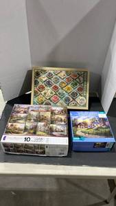 lot 2050 image: 3 jigsaw puzzles, Thomas Kinkaid set of 10, Buttons design NIB