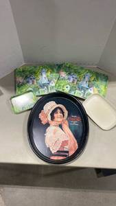 lot 2059 image: Metal Coca-Cola tray with assorted plastic trays