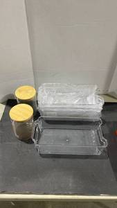 lot 2063 image: Plastic fridge organizers and glass canisters