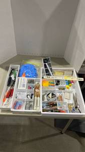 lot 2080 image: Office supplies, screwdrivers, and more, in plastic organizers