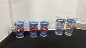 lot 2301 image: Pepsi-Cola Glasses Set of 5 Blue Red White Geometric Design