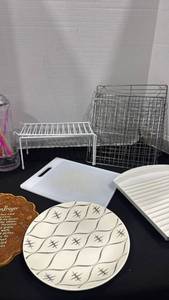 lot 2329 image: Kitchen Shelf Organizer Rack, cooling racks, cutting board and more