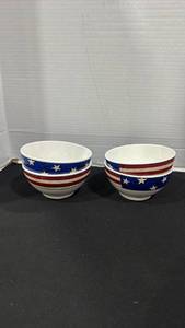 lot 2334 image: 4 Ceramic Bowls Stars Stripes Red White Blue Design
