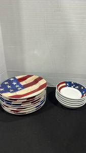 lot 2335 image: American flag salad plates and dessert bowls