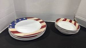 lot 2336 image: American flag dinner plates and salad bowls