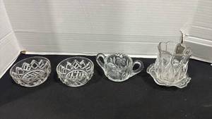 lot 2355 image: 4-Piece Cut Glass Lot with Bowls, sugar bowl and more