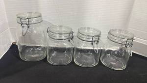 lot 2365 image: Glass Canisters with Hinged Latch Lids 4-Piece Set