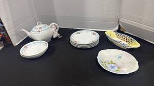lot 2369 image: Nippon hand painted tea pot, small plates and more