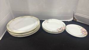 lot 2379 image: Hand painted Noritake dinner plates and Nippon salad plates