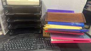 lot 2407 image: Desk Organizer with Letter Trays and Colored File Folders Lot and more