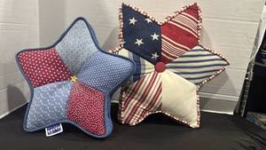 lot 2419 image: Patriotic Star Pillows Set of 2 Red White Blue Flag Design